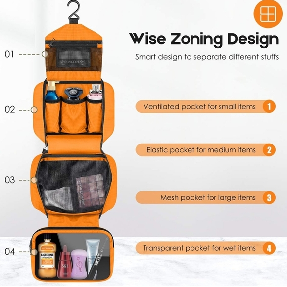 Travel Toiletry Bag - Waterproof, Hanging Hook, Portable Organizer for W & M - Picture 11 of 15